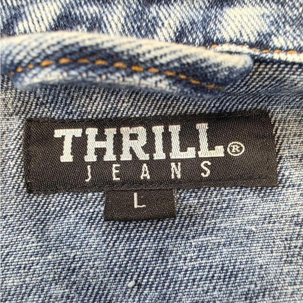Thrill Jeans Womens Acid Wash Distressed Cropped Denim Jacket Blue L Shredded - Picture 7 of 9